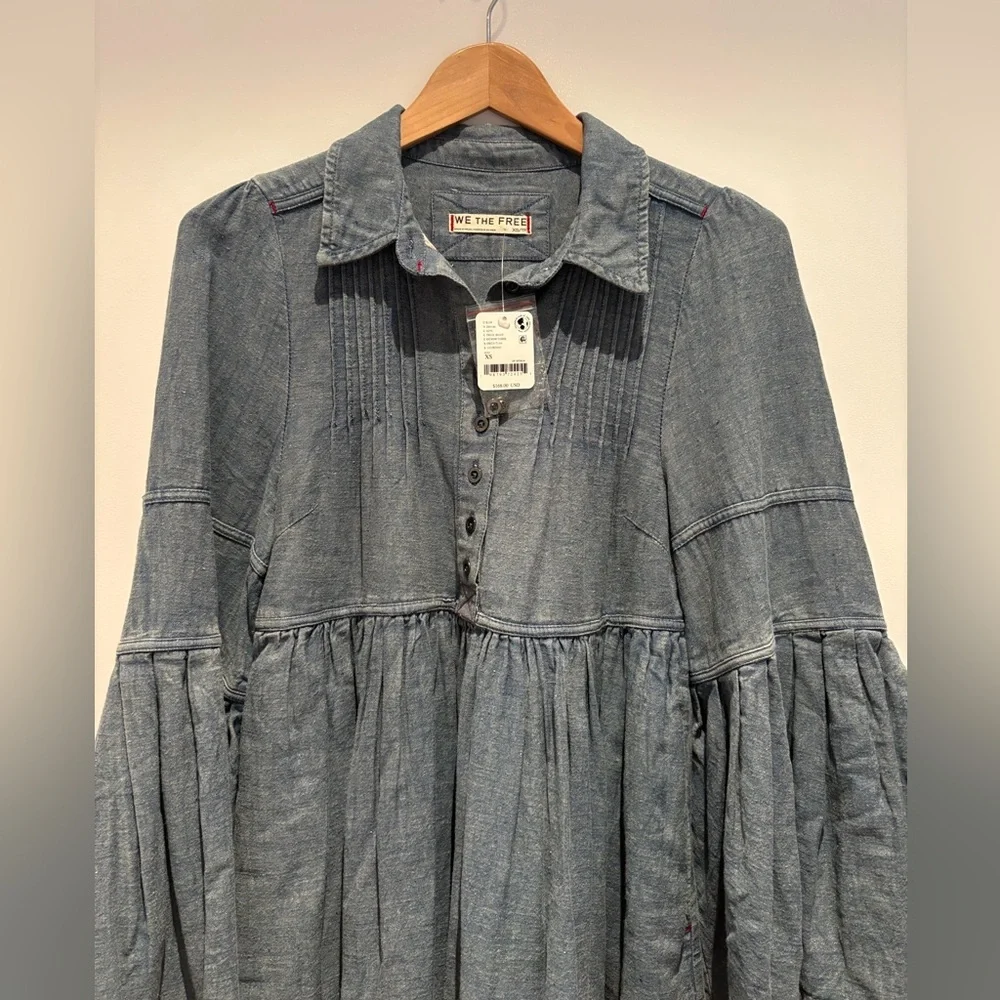 Free People Down East Denim Mini Dress NWT , sz : XS - Picture 6 of 12